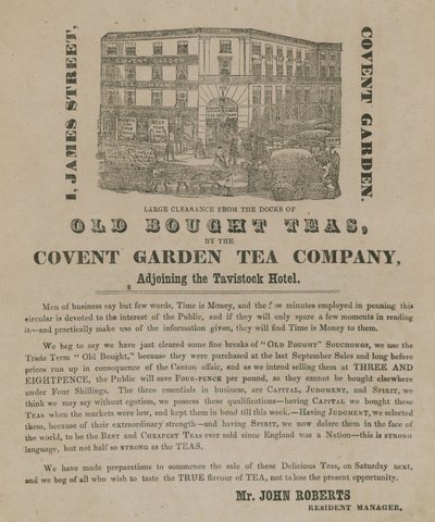 Reklama starych kupionych herbat od Covent Garden Tea Company autorstwa English School