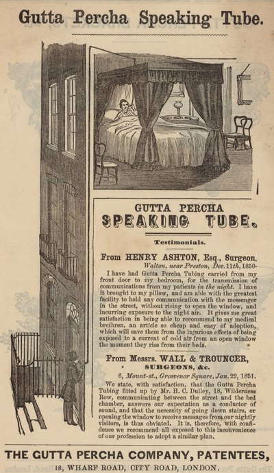 Reklama tuby głośnikowej Gutta Percha autorstwa English School