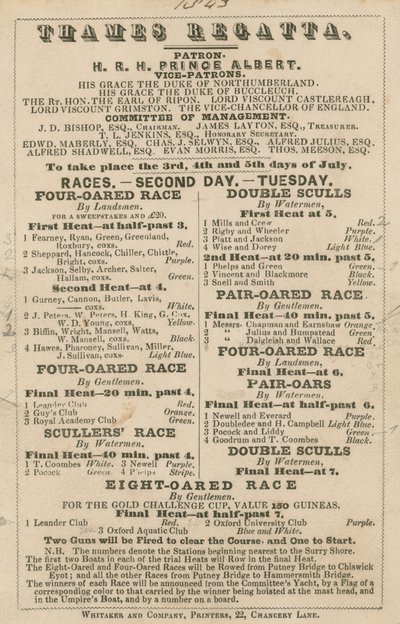 Reklama Regat Tamizy, 1843 autorstwa English School