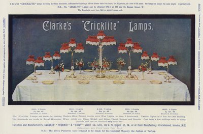 Reklama, Lampy Clarke „Cricklite” (chromolitho) autorstwa English School