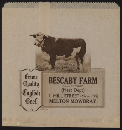 Reklama wołowiny Bescaby Farm autorstwa English School