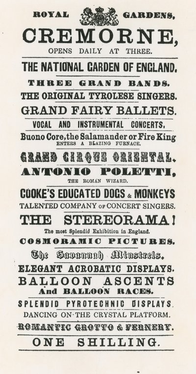 Reklama ogrodów Cremorne autorstwa English School