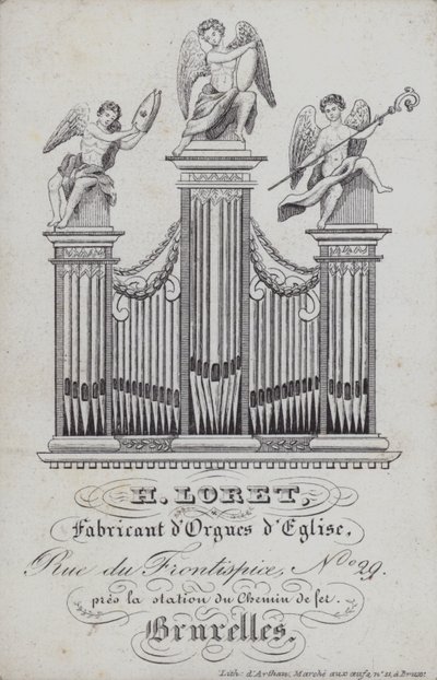 Reklama H Loret, wykonawca organów kościelnych, Bruksela, Belgia (lito) autorstwa English School