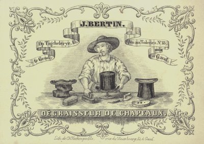 Reklama J Bertin, czyściciel kapeluszy, Gandawa, Belgia (litho) autorstwa English School