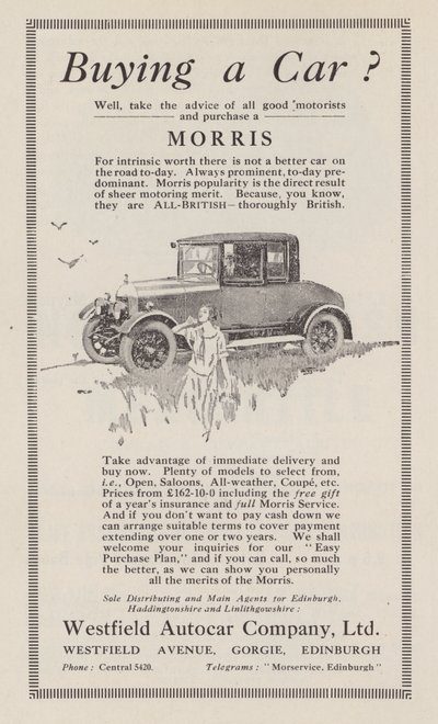 Reklama samochodów Morris, 1926 autorstwa English School