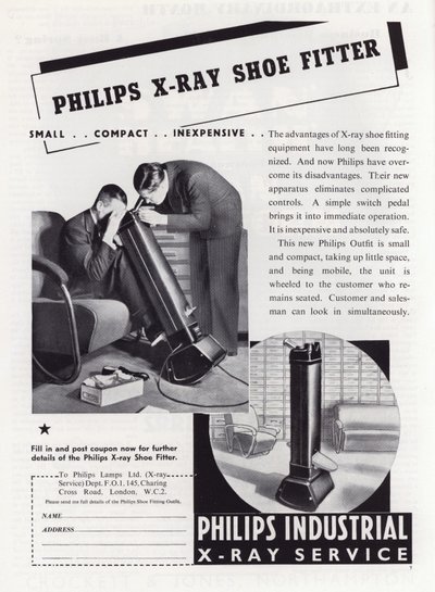 Reklama montera obuwia rentgenowskiego firmy Philips, lata 30. XX wieku autorstwa English School
