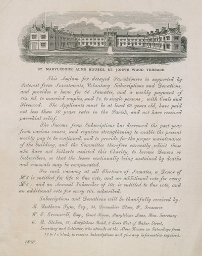 Reklama domów St Marylebone Alms autorstwa English School