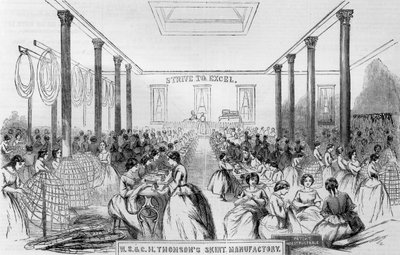 Reklama Manufaktury Spódnic Thomsona z „Harpers Weekly”, 1859 autorstwa English School