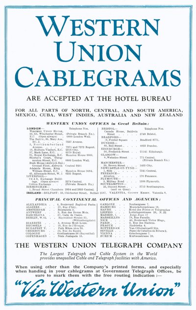 Reklama Western Union Cablegrams (kolor lito) autorstwa English School