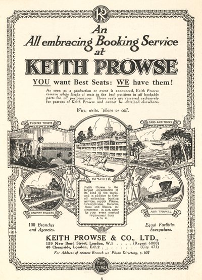 Reklama usług rezerwacji biletów Keith Prowse & Co, Ltd (lito) autorstwa English School