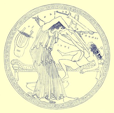 Aedon zabija Itysa, ilustracja z „Greek Vase Paintings” J.E. Harrisona i D.S. MacColla, opublikowana w 1894 r. autorstwa English School