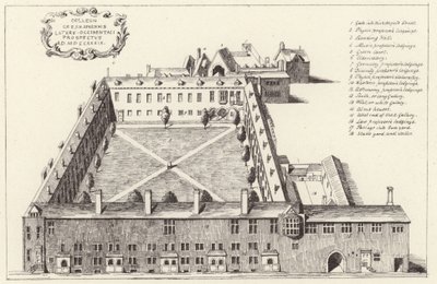 Widok z lotu ptaka na Gresham College w londyńskim City autorstwa English School
