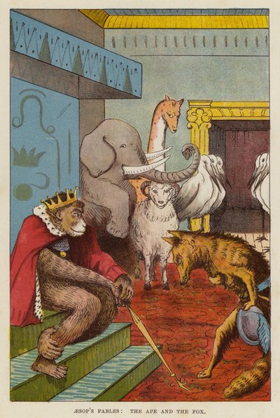 Bajki Ezopa: Małpa i Lis (chromolitho) autorstwa English School