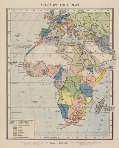 Afryka, mapa polityczna (kolorowa litografia) autorstwa English School