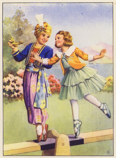Aladyn i Margery Daw (kolorowa litografia) autorstwa English School