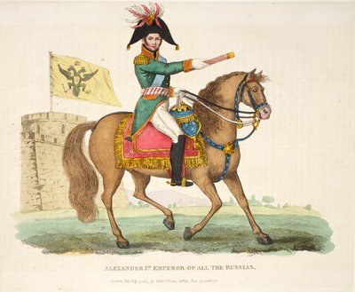 Aleksander I, Cesarz Wszystkich Rusi, wyd. autorstwa Richarda Evansa, sztychowane przez Romneya, ilustracja z Historycznego sprawozdania z bitwy pod Waterloo autorstwa Williama Mudforda, 1816 autorstwa English School