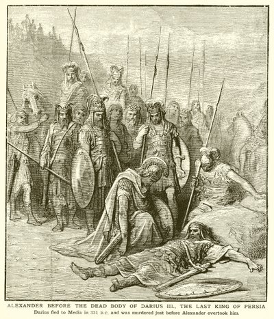 Aleksander przed martwym ciałem Dariusza III, ostatniego króla Persji autorstwa English School