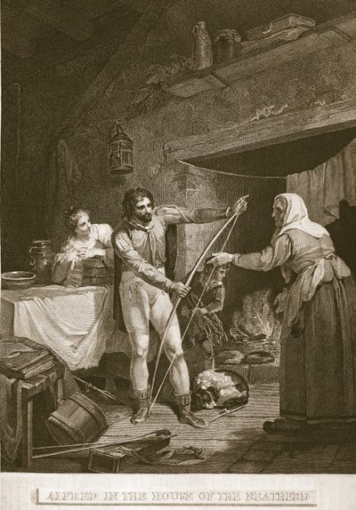 Alfred w Domu Neatherdów, ilustracja z David Humes The History of England, wyd. R. Bowyer, Londyn, 1812 r. autorstwa English School