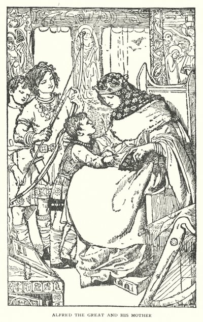Alfred Wielki i jego matka (litografia) autorstwa English School