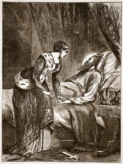 Alice Perrers przy łożu śmierci Edwarda III, ilustracja z Cassells Illustrated History of England (zdjęcie w sepii) autorstwa English School