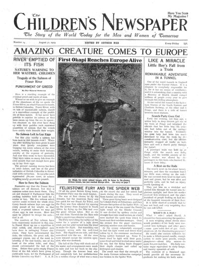 Amazing Creature Comes to Europe, pierwsza strona „Gazety Dziecięcej”, sierpień 1919 (newsprint) autorstwa English School