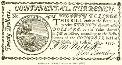 Amerykański banknot dwudziestodolarowy (1775) autorstwa English School
