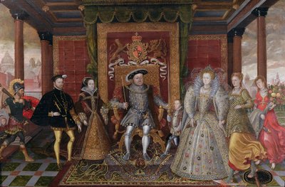 Alegoria sukcesji Tudorów: Rodzina Henryka VIII, ok. 1589-95 r. autorstwa English School