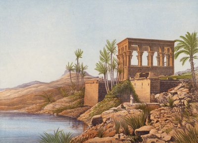 Egipska świątynia nad Nilem, Philae (kolorowa litografia) autorstwa English School