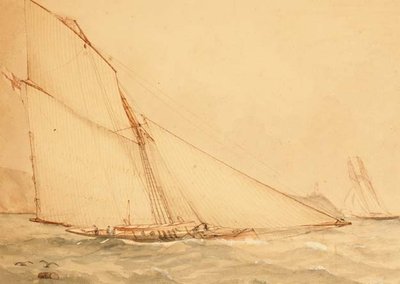 Ośmiometrowy przecinak topsail uzbrojony w gafel, The Royal Yacht Squadron, ok. 1860 (akwarela na papierze) autorstwa English School