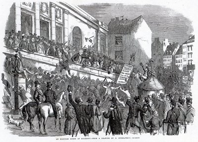 Scena wyborcza w Kilkenny, ilustracja z „The Illustrated London News”, 14 maja 1859 r. autorstwa English School