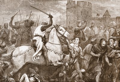 Wczesna papieska krucjata przeciwko waldensom, ilustracja z „Historii protestantyzmu” Jamesa Aitkena Wylie (1808-1890), wyd. 1878 (grawerowanie) autorstwa English School