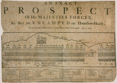 Dokładna perspektywa sił Jego Królewskiej Mości, gdy obozują na Hounslow Heath, 19 lipca 1686 autorstwa English School