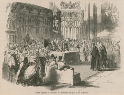 Starożytna ceremonia zaprzysiężenia wykonywana w Guildhall autorstwa English School