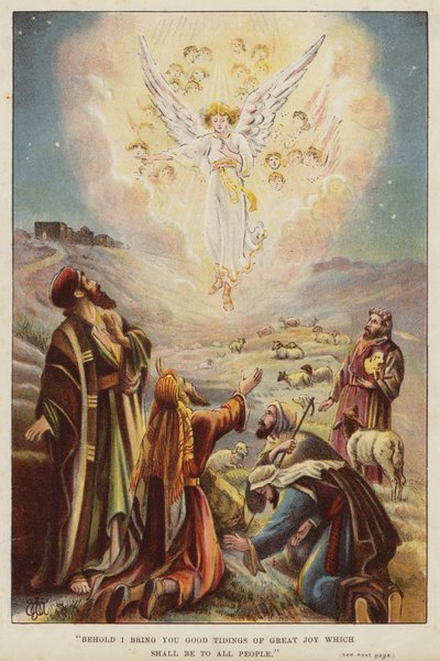 Anioł opowiadający pasterzom o narodzinach Jezusa Chrystusa (chromolitho) autorstwa English School