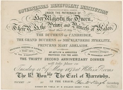 Obiad rocznicowy dla Instytucji Dobroczynności Guwernantek, 1875 r autorstwa English School