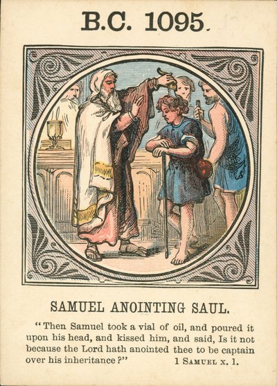 Anno Mundi: BC 1095, Samuel namaszczający Saula (kolorowa litografia) autorstwa English School