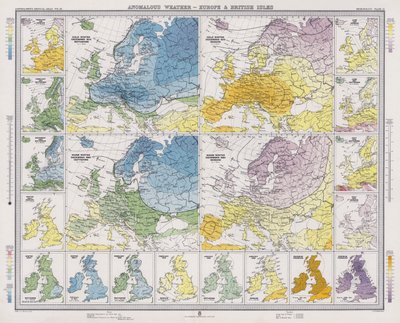 Anomalna pogoda, Europa i Wyspy Brytyjskie (kolorowa litografia) autorstwa English School