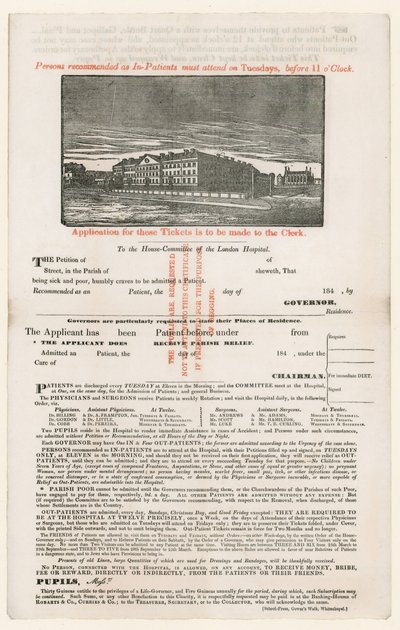 Wniosek o wejście do londyńskiego szpitala autorstwa English School
