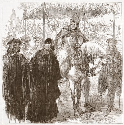 Arcybiskup Arundel w Oksfordzie, ilustracja z Historii protestantyzmu Jamesa Aitkena Wylie (1808-1890), wyd. 1878 autorstwa English School