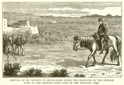 Przybycie dr Brydona do Jellalabad po masakrze armii angielskiej w przełęczy Khoord-Cabul przez Afgańczyków, 1842 autorstwa English School