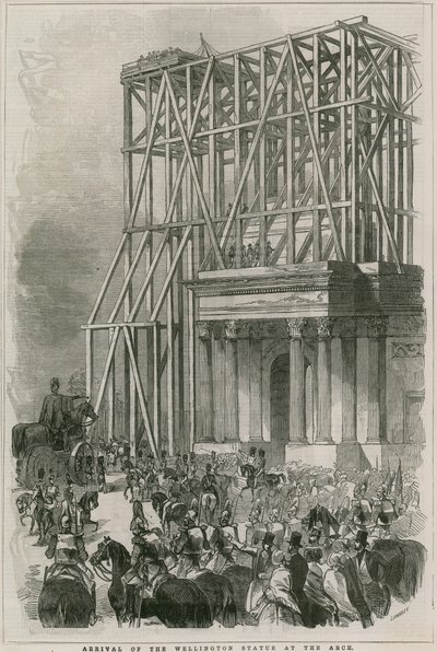 Przybycie posągu Wellingtona do Arch, Hyde Park Corner, Londyn autorstwa English School