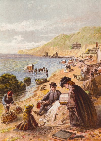 Na plaży (kolorowa litografia) autorstwa English School