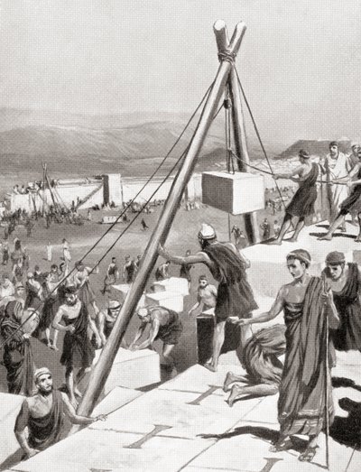 Ateńczycy odbudowują swoje miasto pod przewodnictwem Temistoklesa po perskiej inwazji na Grecję, ok. 479 pne, z Historii Narodów Hutchinsona, wyd. 1915 autorstwa English School