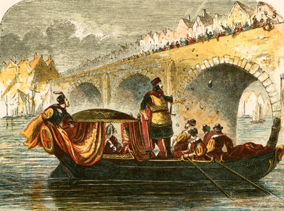 Próba zatopienia barki Eleanor, królowej Henryka III, na moście londyńskim autorstwa English School