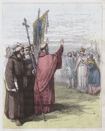 Głoszenie Augustyna przed Ethelbertem (kolorowy grawerunek) autorstwa English School