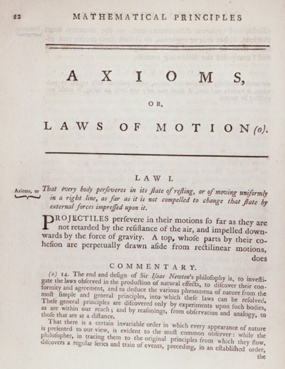 Aksjomaty, czyli prawa ruchu, z tomu I The Mathematical Principles of Natural Philosophy Sir Isaaca Newtona (1642-1727) 1777 autorstwa English School