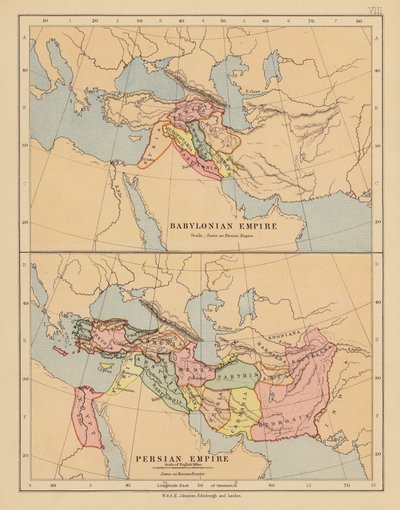 Imperium Babilońskie; Imperium Perskie (kolorowa litografia) autorstwa English School