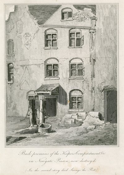 Tylna siedziba Oddziału Stróżów w więzieniu Newgate. W drugim opowiadaniu zmarł poeta Richard Savage autorstwa English School