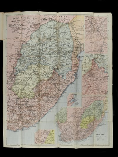 Wielkoskalowa mapa Bacon z Transwalu Orange Free State i Natal z rozszerzeniem na południe do Port Elizabeth w RPA autorstwa English School