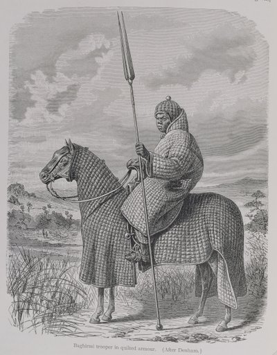 Żołnierz Baghirmi w pikowanej zbroi, z „Historii ludzkości”, t. III, prof. Friedricha Ratzela, 1898 (rycina) autorstwa English School